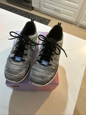 Skechers Knit Lace-Up Sneakers in Black and Gray